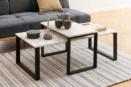 Zestaw 2 marmurowych stolików kawowych Katrine biały glamour prostokątny do salonu Actona