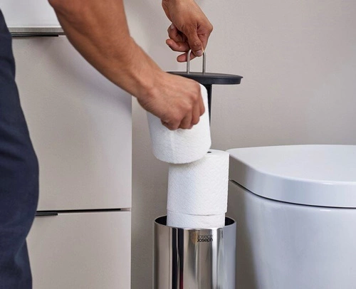 Joseph Joseph Easystore Luxe nowoczesny stojak na papier toaletowy srebrny stalowy do łazienki