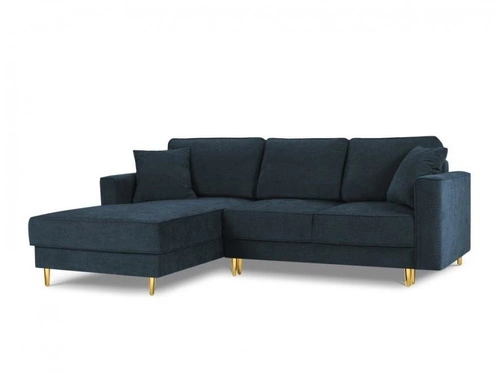 Narożnik z funkcją spania Dunas Dark Blue Structured Fabric Lewostronna kolor nóg złoty