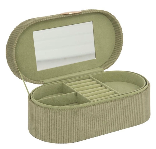 Organizer na biżuterię Enya zielony sztruksowy z lusterkiem i przegródkami Atmosphera
