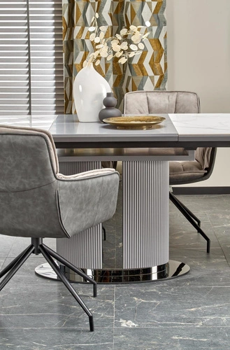 Stół rozkładany Dallas biały marmur nowoczesny do jadalni i salonu blat ceramiczny 160–220 cm
