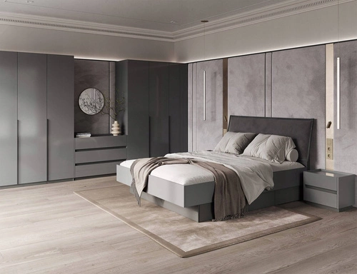 Szafa Otto 2-drzwiowa antracytowa nowoczesna z półkami i drążkiem do sypialni 90 cm