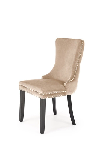 Krzesło Iridionne Velvet beżowe tapicerowane welur do jadalni nowoczesne na czarnych nogach