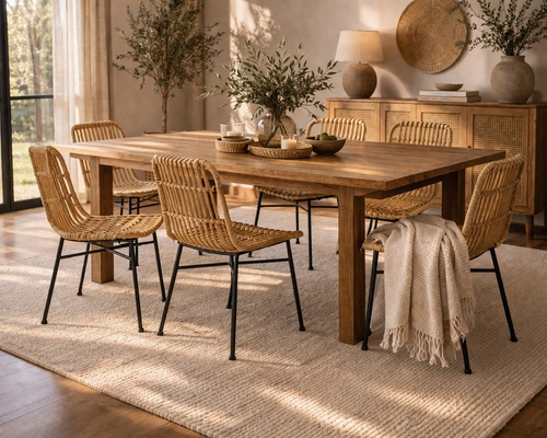 Krzesło Surabaya boho technorattan do ogrodu i na taras, naturalne z czarnymi nogami Intesi