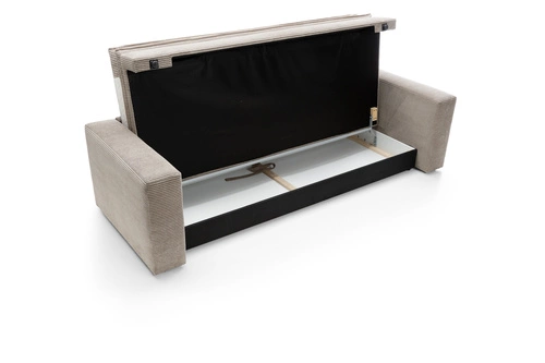 Sofa rozkładana z funkcją spania Ulnes 3 osobowa sztruksowa beżowa do salonu z pojemnikiem