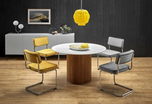 Stół okrągły do jadalni Uno Intesi biały marmur na jednej nodze nowoczesny 120 cm