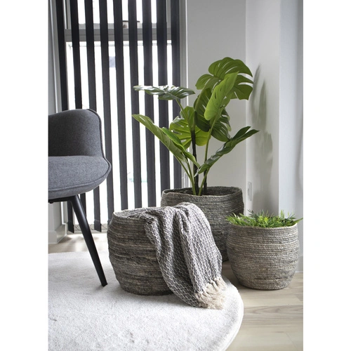 Zestaw 3 koszy dekoracyjnych Tivoli szary liść kukurydzy do przechowywania