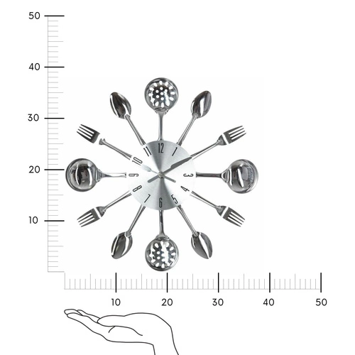 Nowoczesny zegar ścienny Cutlery Atmosphera srebrny 38 cm cichy do kuchni lub jadalni