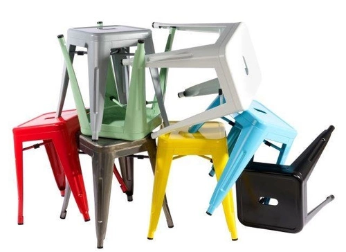 Taboret metalowy Paris żółty inspirowany Tolix do kuchni i jadalni w stylu industrialnym