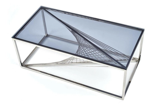 Stolik kawowy Infinity Intesi prostokątny szklany nowoczesny do salonu chrom dymiony 120x60