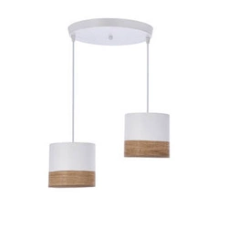 Lampa wisząca Bianco biały talerz 2x40W E27 abażur biały+orzechowy