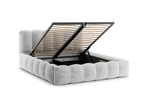 Łóżko tapicerowane Lupine 200x200 szare z pojemnikiem do sypialni nowoczesne glamour