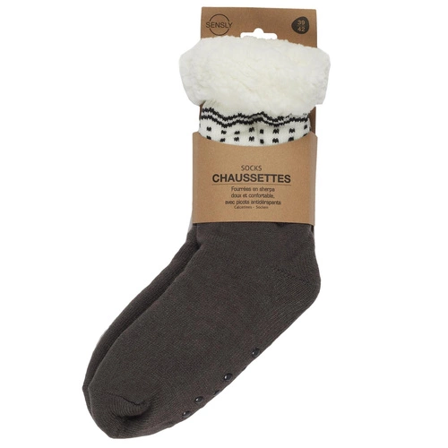 Skarpetki antypoślizgowe zimowe sherpa Intesi brązowe 39-42 ciepłe do domu