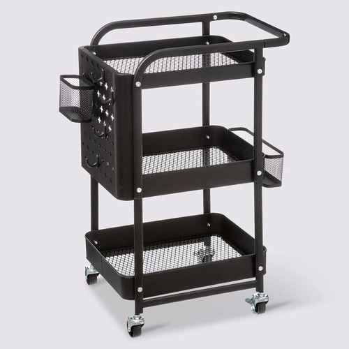 Perfo czarny metalowy wózek kuchenny na kółkach z trzema półkami do nowoczesnej kuchni 5five
