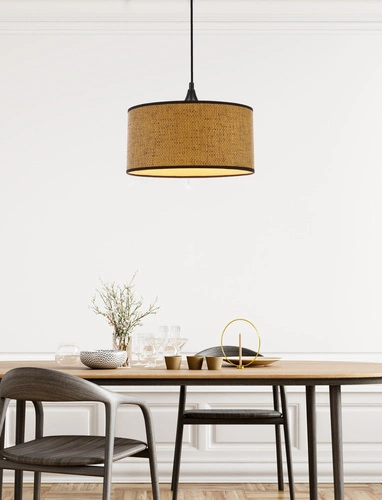 Lampa wisząca Anaka czarny 1x40W E27 abażur plecionka beżowo-brązowa
