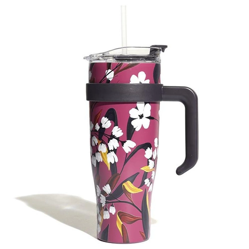 Kubek termiczny z uchwytem Fleur 1,2l     różowy