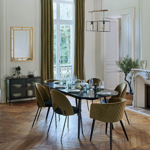 Komoda Aldir czarna nowoczesna metalowa z przeszklonym frontem na nóżkach 100 cm do salonu