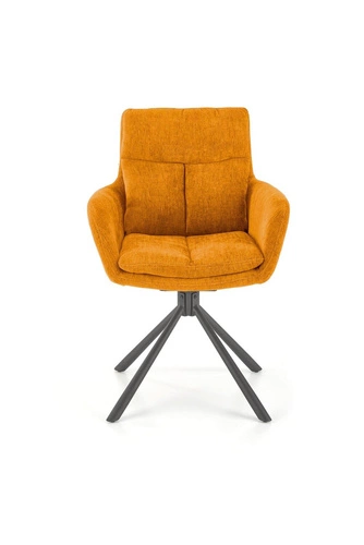 Krzesło tapicerowane obrotowe Ophelia musztardowe do jadalni i salonu nowoczesne z podłokietnikami Intesi