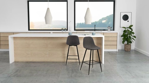 Hoker Wilma tapicerowany szary z oparciem nowoczesny do kuchni i jadalni na czarnych nogach 65 cm Actona