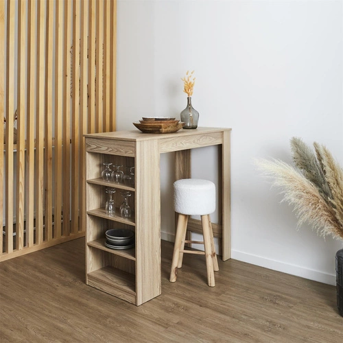 Stół barowy Blox naturalny z półkami do kuchni i salonu nowoczesny prostokątny 115 cm