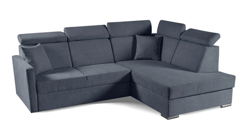 Narożnik z funkcją spania Mils XL prawostronny skandynawski do salonu granatowy szary