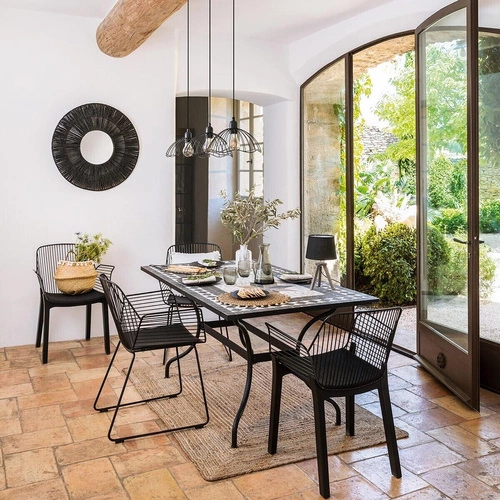 Stół do jadalni Kipos nowoczesny prostokątny z mozaiką i czarnymi nogami Atmosphera 160x90