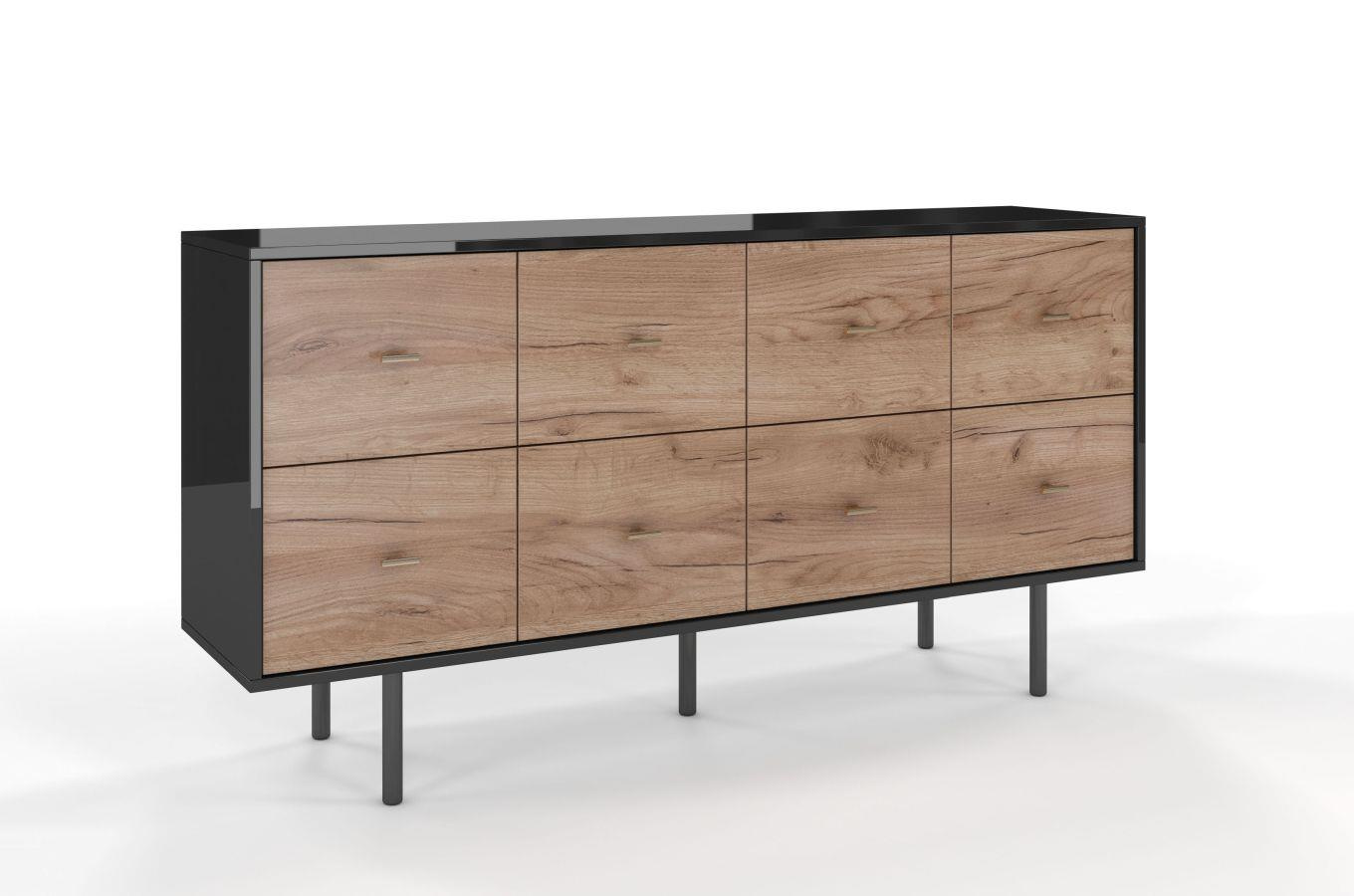 Komoda z szufladami MAUD czarna dąb craft tobacco nowoczesna do salonu i sypialni SKANDICA