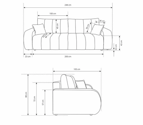 Sofa rozkładana 3 osobowa Hobro z funkcją spania do salonu błękitna skandynawska