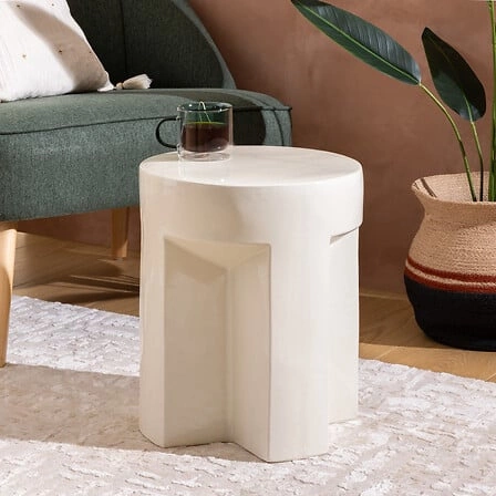 Stolik kawowy Kriz okrągły biały ceramiczny nowoczesny do salonu i sypialni Atmosphera