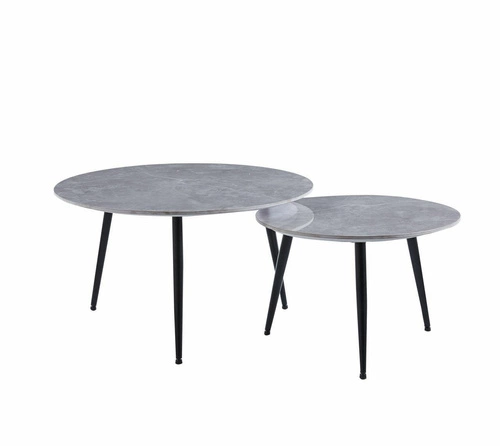 Zestaw 2 okrągłych stolików kawowych Tifa szary marmur nowoczesny loft do salonu 80/60 cm