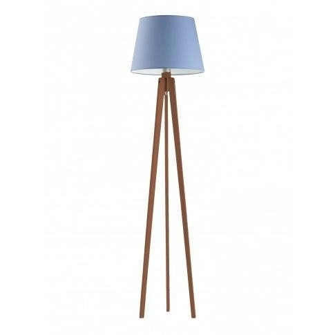 Lampa podłogowa Curacao niebieska abażur nowoczesna drewniana do salonu Lysne 158 cm