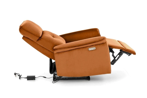 Fotel rozkładany do salonu Karlin Velvet cynamonowy welur z USB nowoczesny uszak Intesi