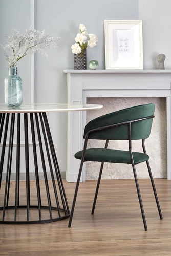 Stół okrągły biały marmur Dabro 110 cm nowoczesny glamour do jadalni na jednej nodze Intesi