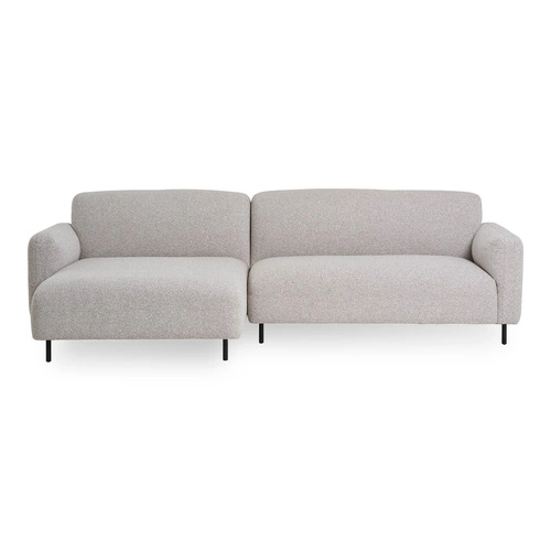 Narożnik Salvador lewy boucle beżowy skandynawski do salonu na czarnych nóżkach