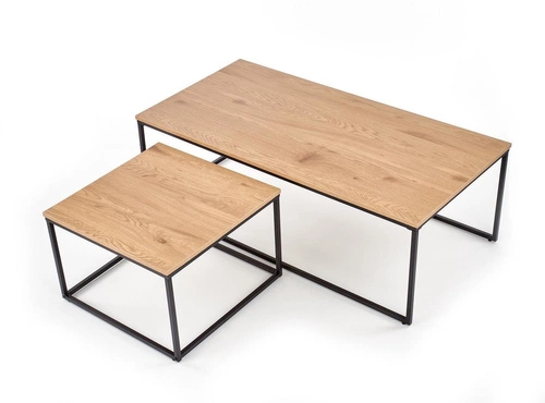 Zestaw 2w1 stolików kawowych loftowych Moxford dąb złoty i czarny do salonu