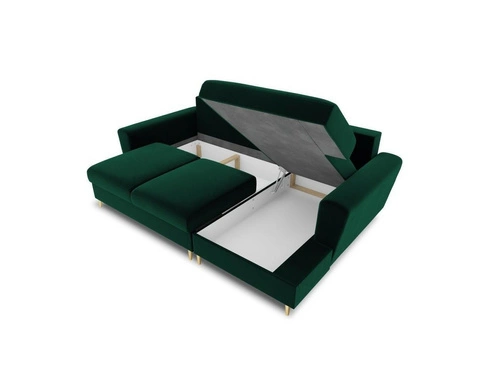 Narożnik z funkcją spania Moghan Bottle Green Velvet Prawostronna kolor nóg złoty