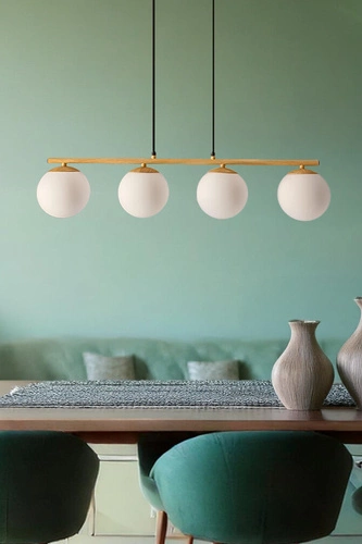Lampa wisząca Carrine drewniany 4x40W  E14 klosz biały