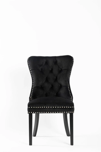 Krzesło do jadalni Lael Intesi tapicerowane welur czarne, klasyczne drewniane, styl prowansalski