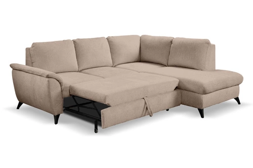 Narożnik z funkcją spania Nevada prawy beżowy nowoczesny do salonu z pojemnikiem