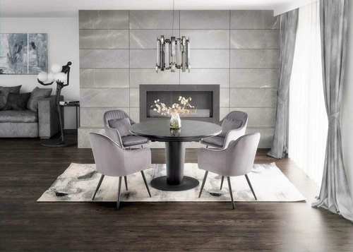 Stół Tiano okrągły rozkładany czarny marmur nowoczesny do jadalni i salonu 120-160 cm