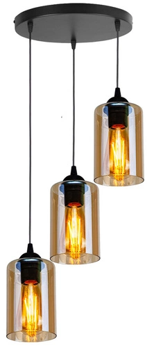 Lampa wisząca Bistro czarny talerz 3x40W  E27 klosz brązowy