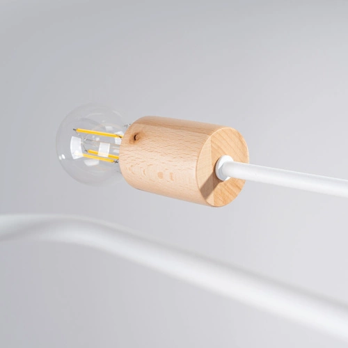 Żyrandol loftowy TIMBO 8 biały z drewnem do salonu i jadalni szerokość 100 cm