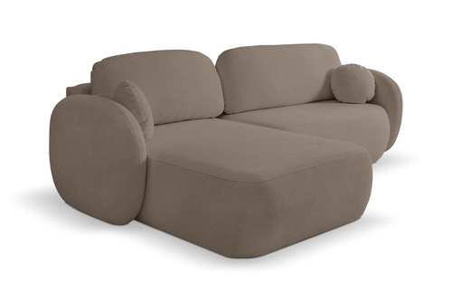 Narożnik z funkcją spania do salonu Salby lewy brązowy nowoczesny z pojemnikiem Intesi