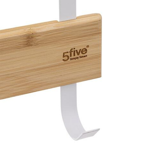 Natureo biały wieszak na drzwi bambusowy z 5 haczykami do przedpokoju i łazienki