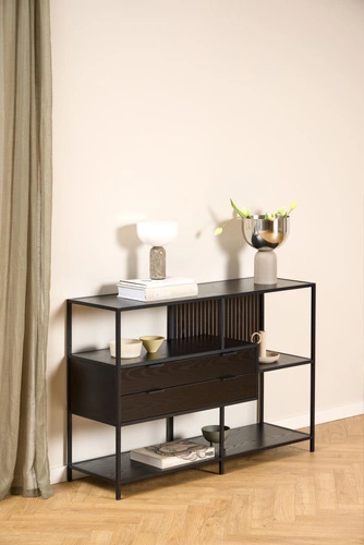 Regał loftowy Seaford V Actona na książki z szufladami czarny jesion