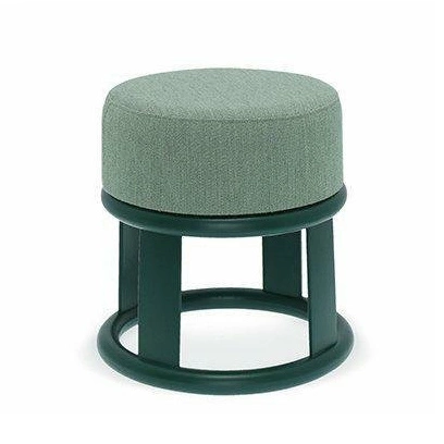 Pufa Likewise FAMEG okrągła skórzana na drewnianej podstawie do salonu nowoczesna 45 cm