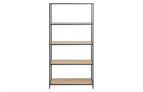 Regał loftowy na książki Seaford IX Actona czarny z dębowymi półkami do salonu 77 cm