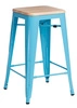 Hoker Paris Wood 65 cm niebieski industrialny metalowy z drewnianym siedziskiem do wyspy kuchennej