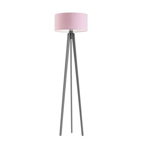 Lampa stojąca do salonu MIAMI trójnóg glamour z abażurem różowym drewniana personalizowana