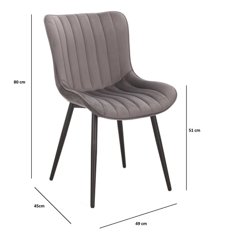 Krzesło Roxino VIC tapicerowane welurowe szare do jadalni i salonu na czarnych nogach Intesi
